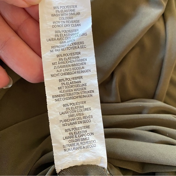 Boohoo Night Party Dress Side Tie Ruched Gathered Deep Plunge Army Green: 10 - Picture 9 of 11